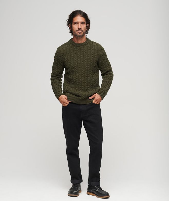 Jacob Cable Jumper-Moss Green-Full model view