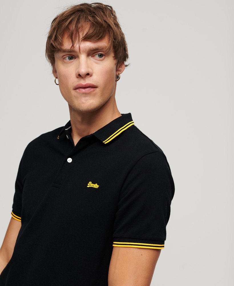 Vintage Tipped Short Sleeve Polo-Black/Utah Gold-Close up view
