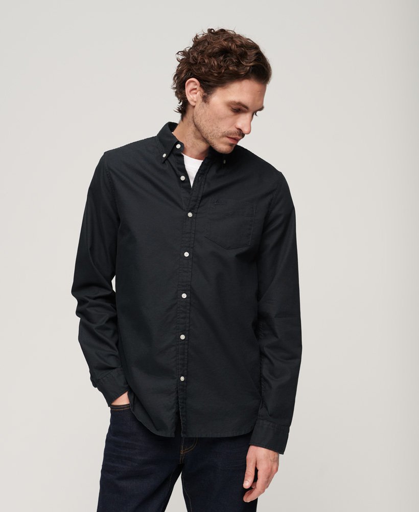 Men's Cotton Long Sleeve Oxford Shirt-Eclipse Navy-Front View