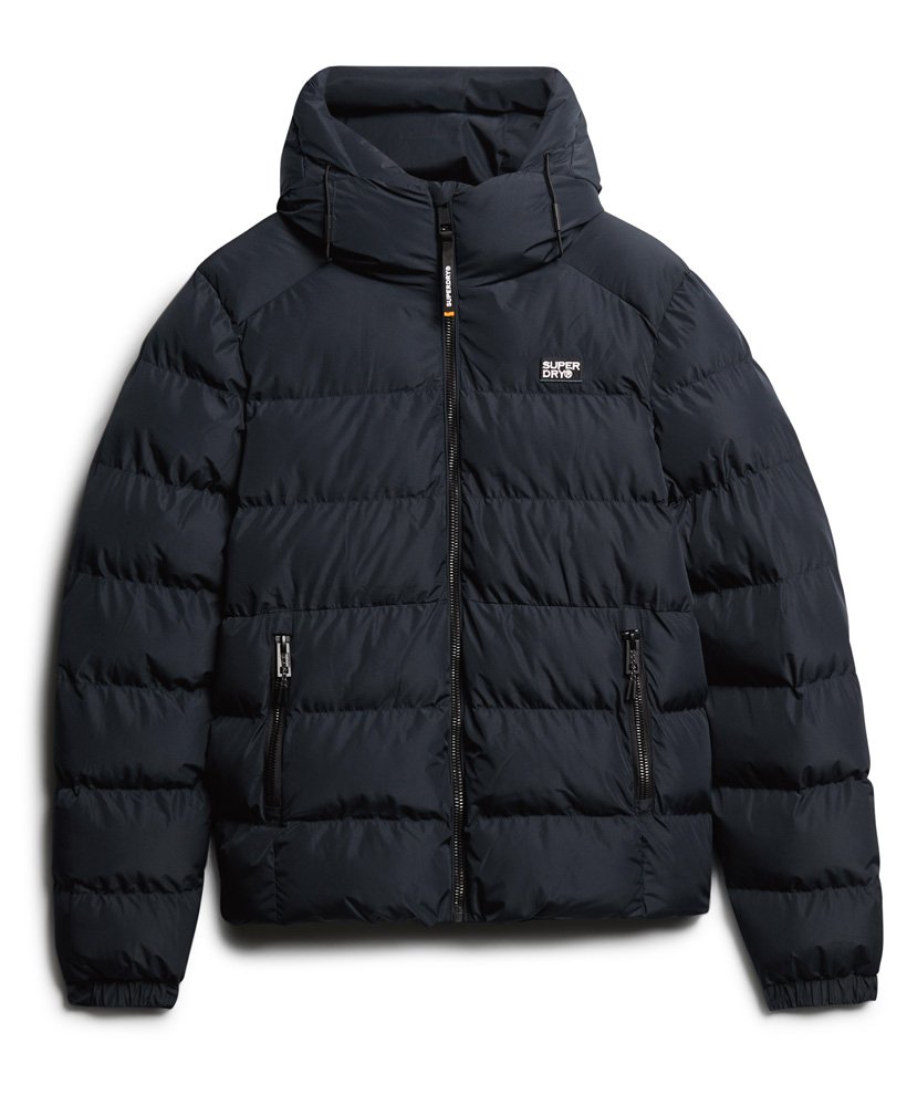 Hooded Sports Puffer Jacket-Eclipse Navy-Front view