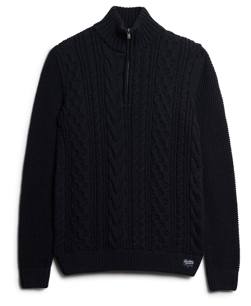 Jacob Cable Knit Half Zip-Eclipse Navy-Front view