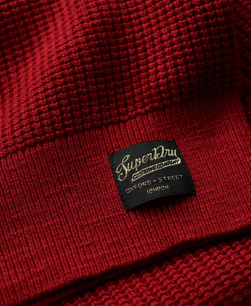 Textured Crew Knit Jumper-Deep Red-Close up