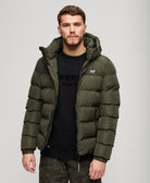 SUPERDRY Hooded Sports Puffer Jacket-Army Khaki Army Khaki front view