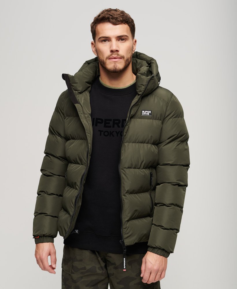 SUPERDRY Hooded Sports Puffer Jacket-Army Khaki Army Khaki front view