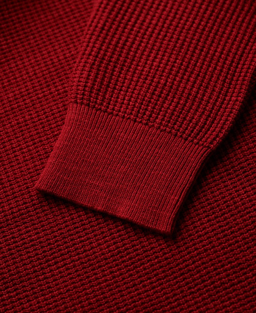 Textured Crew Knit Jumper-Deep Red-Sleeve view