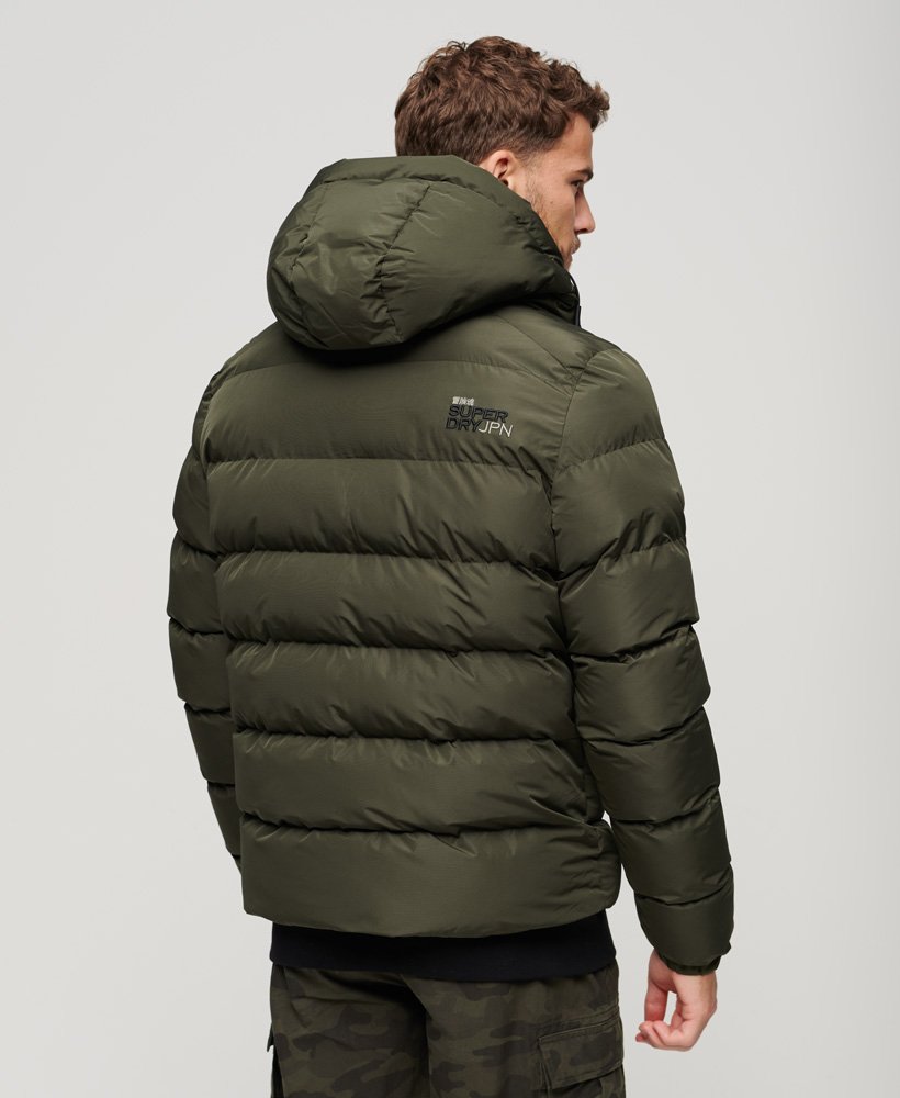 Hooded Sports Puffer Jacket-Army Khaki-Back view