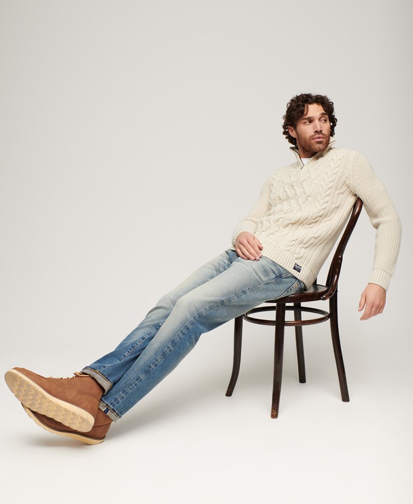 Jacob Cable Knit Half Zip-Ecru-Creative view