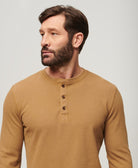 SUPERDRY Waffle Long Sleeve Henley Top-Classic Brown Camel Classic Brown Camel back view