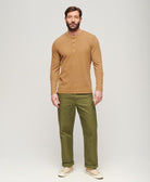SUPERDRY Waffle Long Sleeve Henley Top-Classic Brown Camel Classic Brown Camel model front view