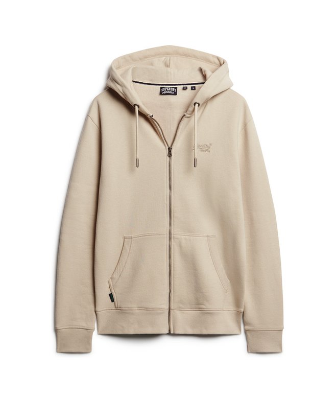 Essential Logo Zip Hoodie-Light Stone Beige-Front new