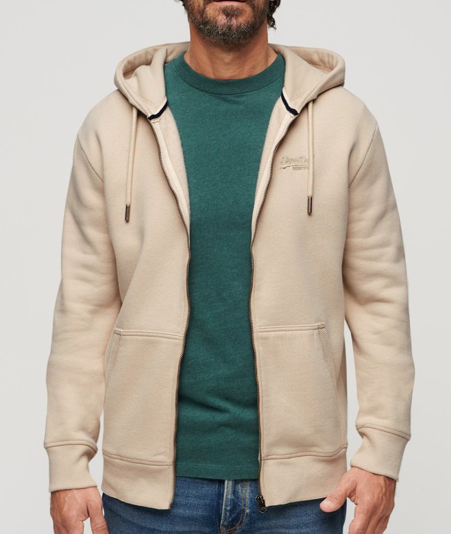 Essential Logo Zip Hoodie-Light Stone Beige