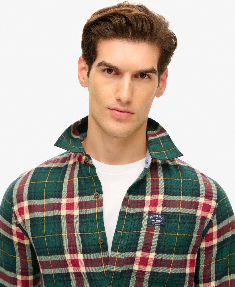 Cotton Lumberjack Shirt-Oregon Check Green-Collar view