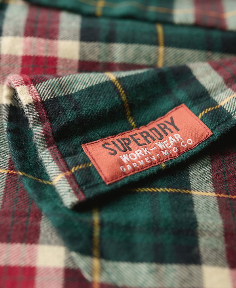 Cotton Lumberjack Shirt-Oregon Check Green-Logo tab view