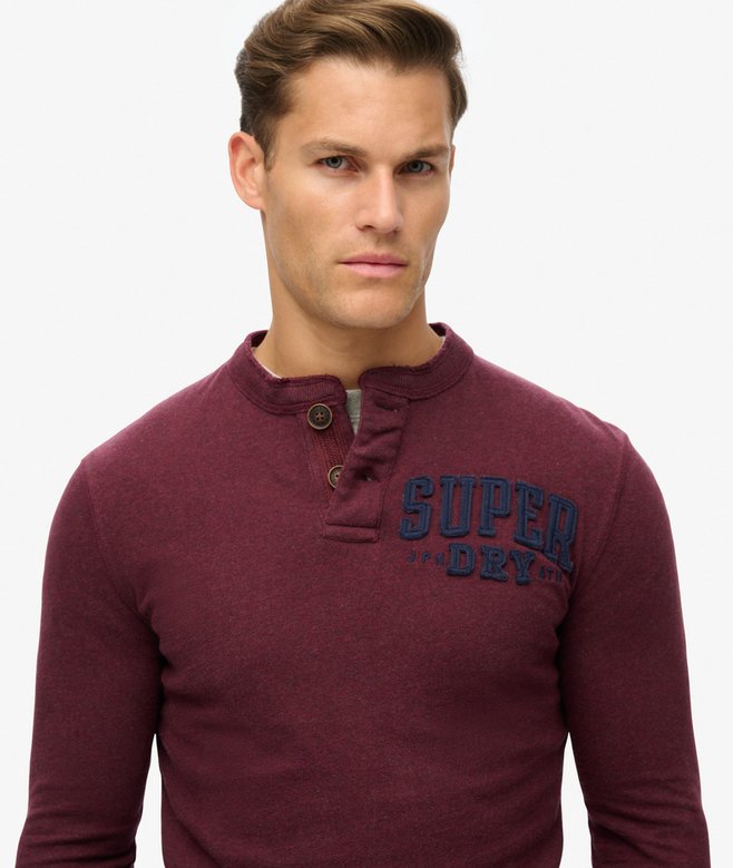 Vintage Athletic Grandad Top-Track Burgundy Marl-Close up