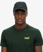 SUPERDRY Essential Logo Embroidered Tee-Forest Green/Fluro Yellow Forest Green/Fluro Yellow detail view