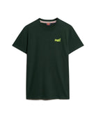 SUPERDRY Essential Logo Embroidered Tee-Forest Green/Fluro Yellow Forest Green/Fluro Yellow flat front view