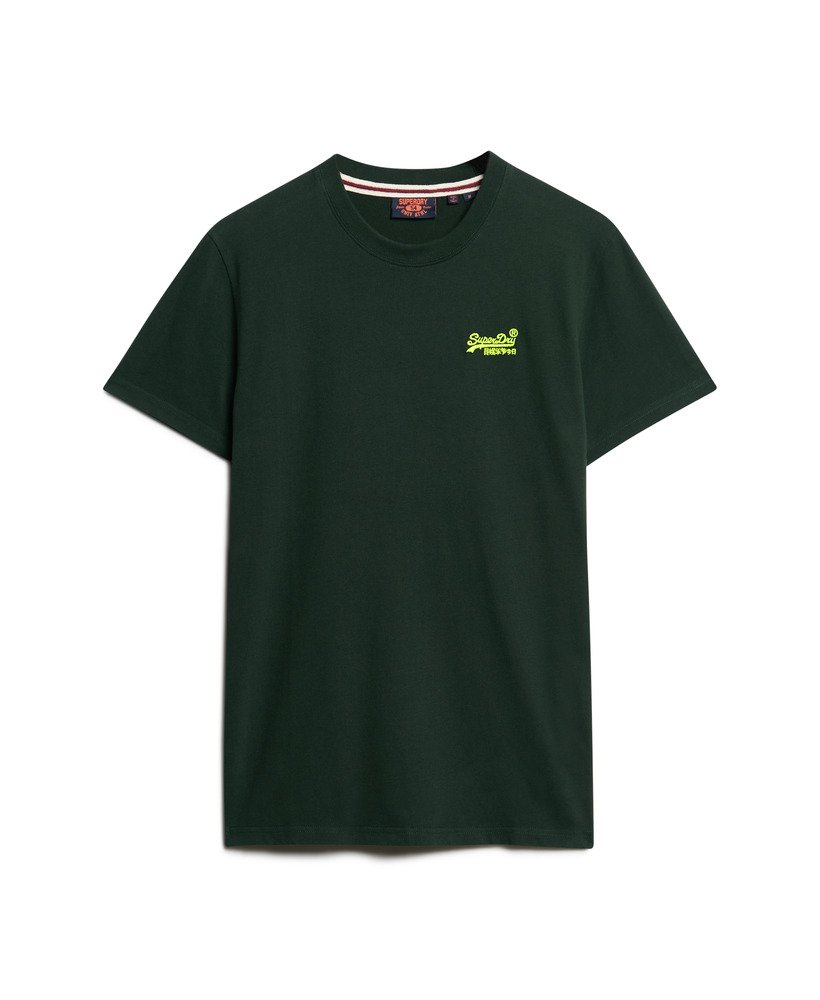 SUPERDRY Essential Logo Embroidered Tee-Forest Green/Fluro Yellow Forest Green/Fluro Yellow flat front view
