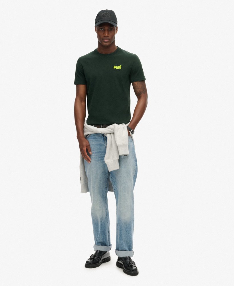 SUPERDRY Essential Logo Embroidered Tee-Forest Green/Fluro Yellow Forest Green/Fluro Yellow side view