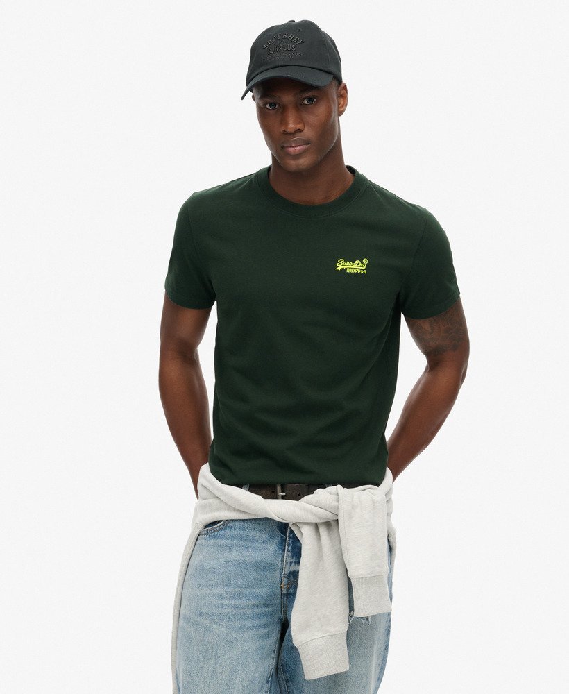 Essential Logo Embroidered Tee-Forest Green/Fluro Yellow