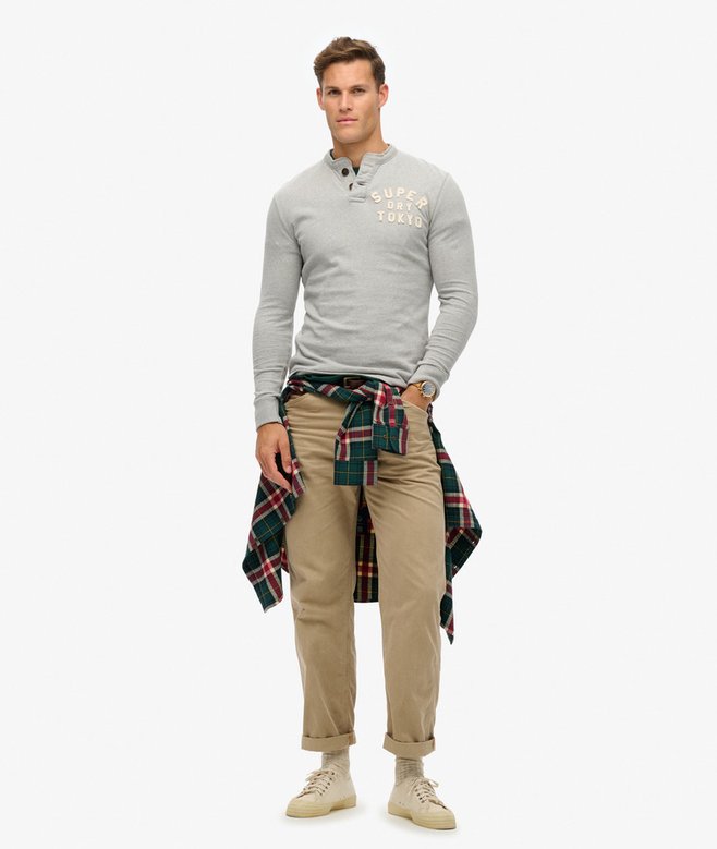 SUPERDRY Vintage Athletic Grandad Top-Cadet Grey Marl Cadet Grey Marl model front view