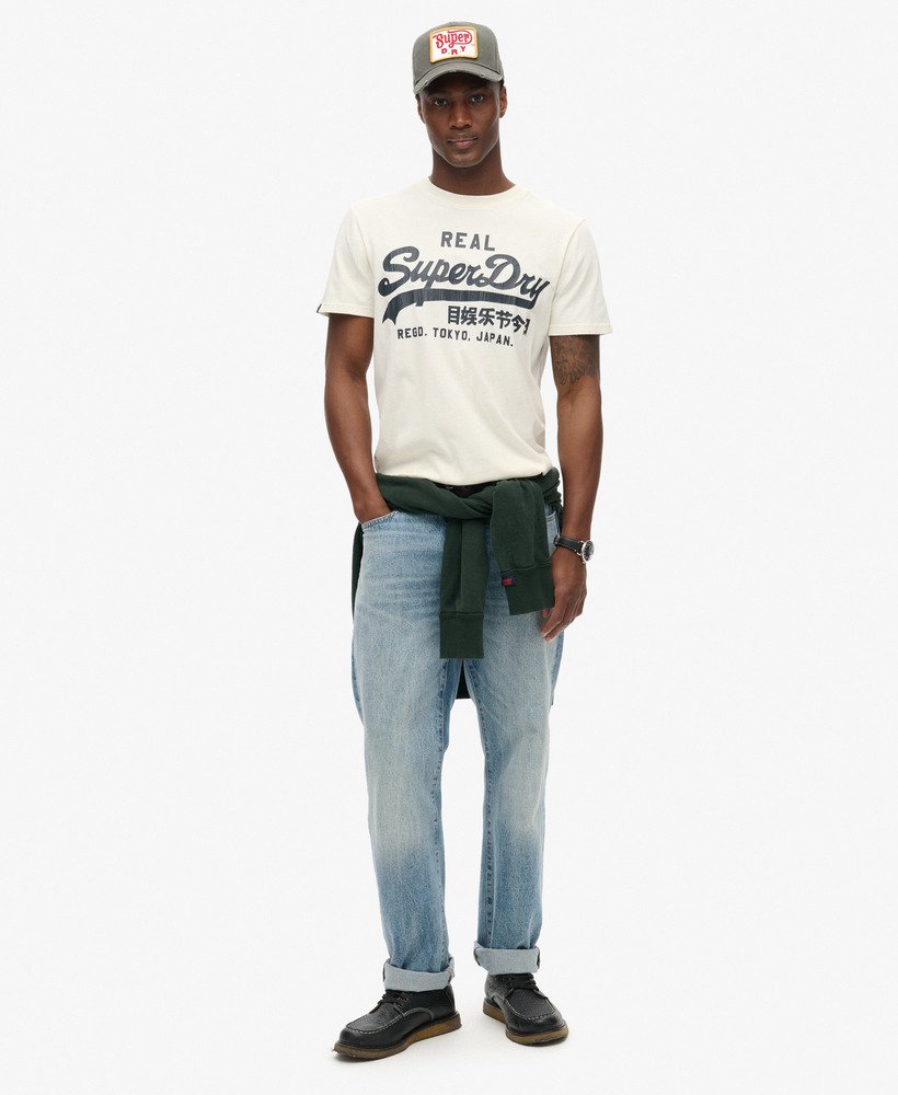 SUPERDRY Classic Vintage Logo Graphic Tee-Ecru Ecru model front view
