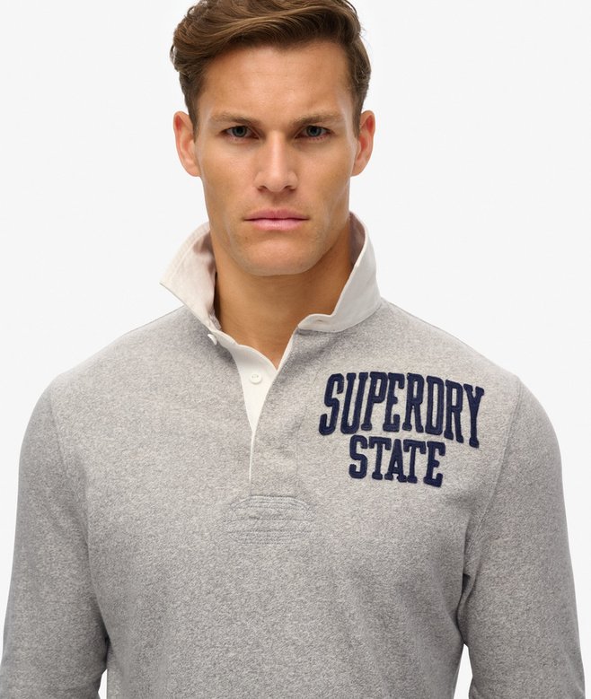 Vintage Athletic Rugby Sweat Light Grey Top-Close up view