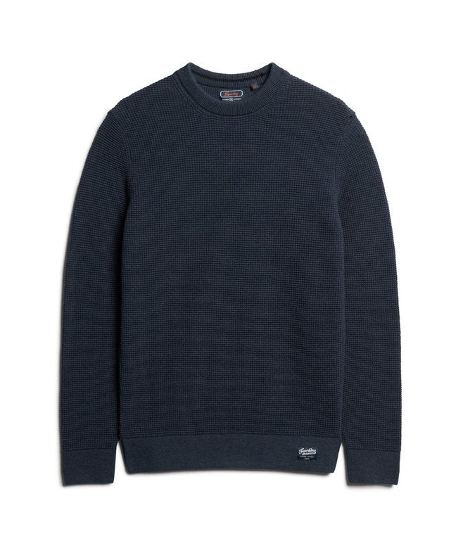 Textured Crew Knit Jumper-Eclipse Navy Heather-Front view