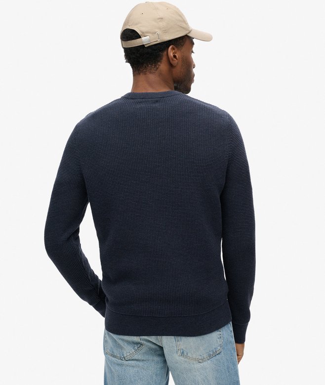 SUPERDRY Textured Crew Knit Jumper-Eclipse Navy Heather Eclipse Navy Heather back view
