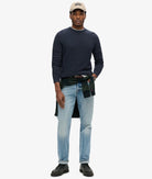 SUPERDRY Textured Crew Knit Jumper-Eclipse Navy Heather Eclipse Navy Heather model front view