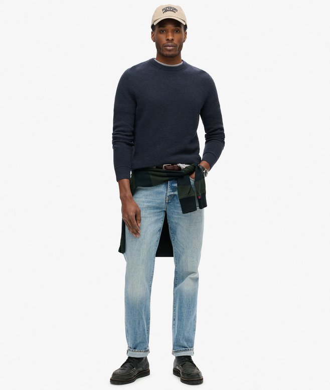 SUPERDRY Textured Crew Knit Jumper-Eclipse Navy Heather Eclipse Navy Heather model front view