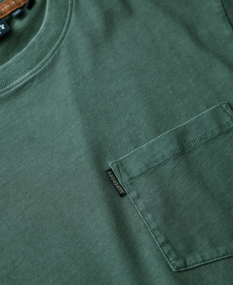 Essential Washed Pocket Tee-Washed Forest Green-Chest pocket detail