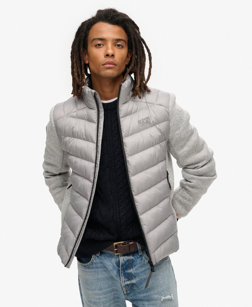 SUPERDRY Storm Knit Grey Marl Hybrid Bomber Jacket Grey Marl front view