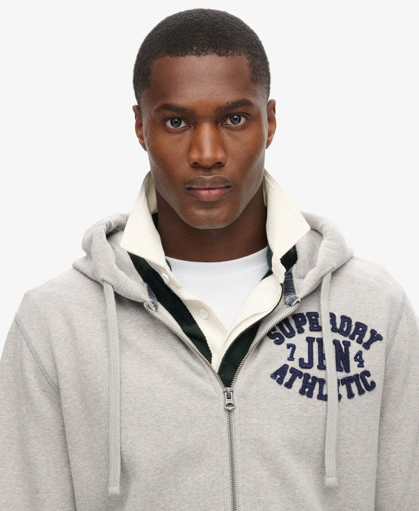 Vintage Athletic Ziphood-Light Grey Marl-Close up