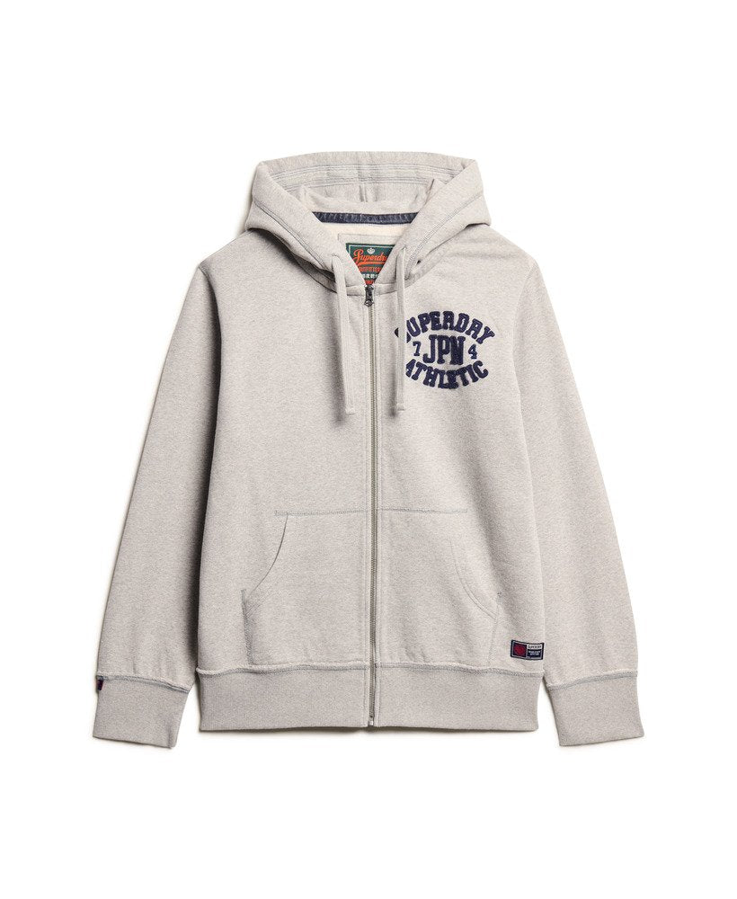 SUPERDRY Vintage Athletic Ziphood-Light Grey Marl Light Grey Marl flat front view