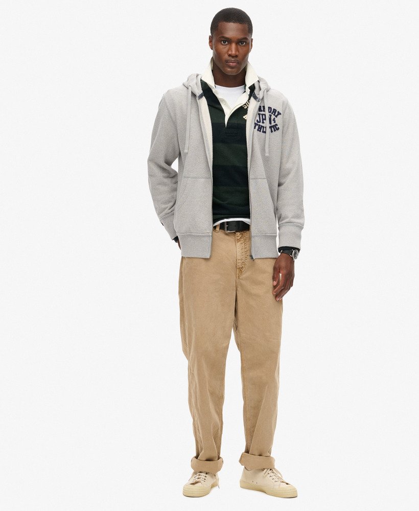 SUPERDRY Vintage Athletic Ziphood-Light Grey Marl Light Grey Marl model front view