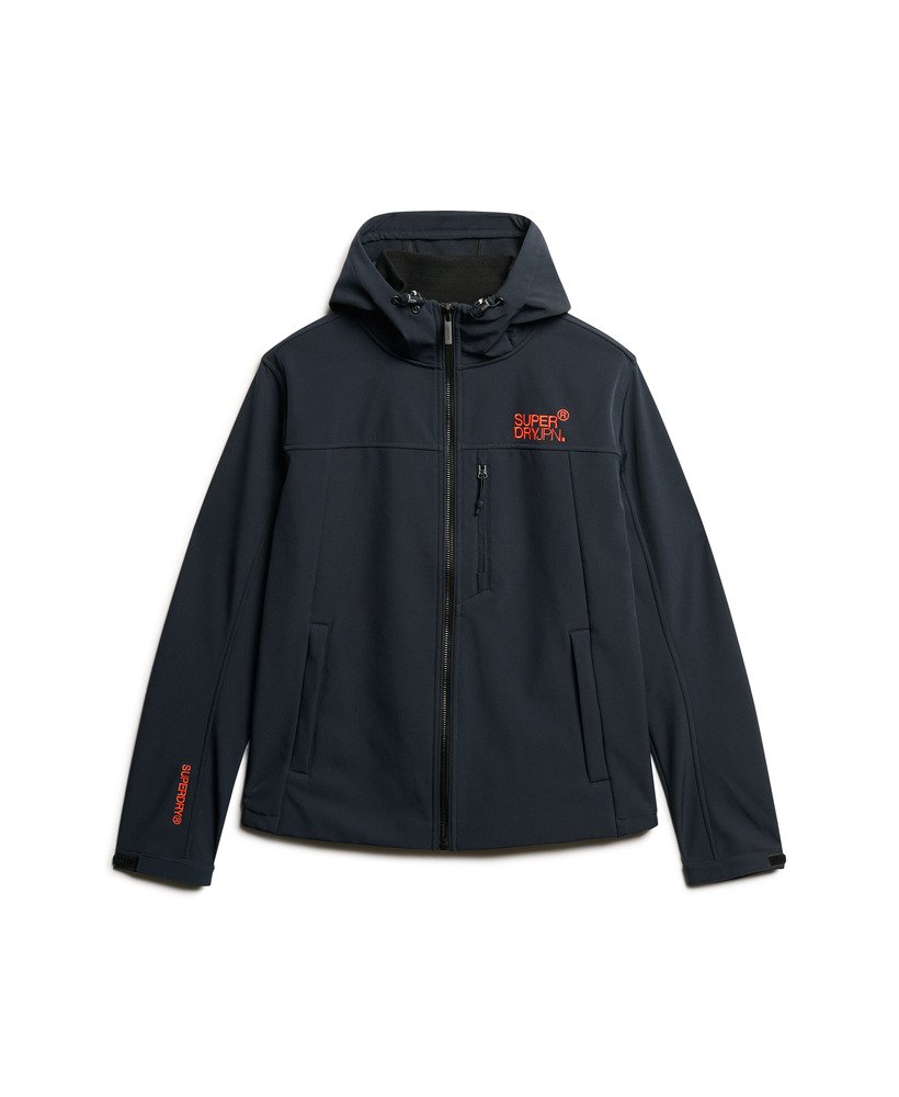 Hooded Soft Shell Trekker Navy Jacket-Front view
