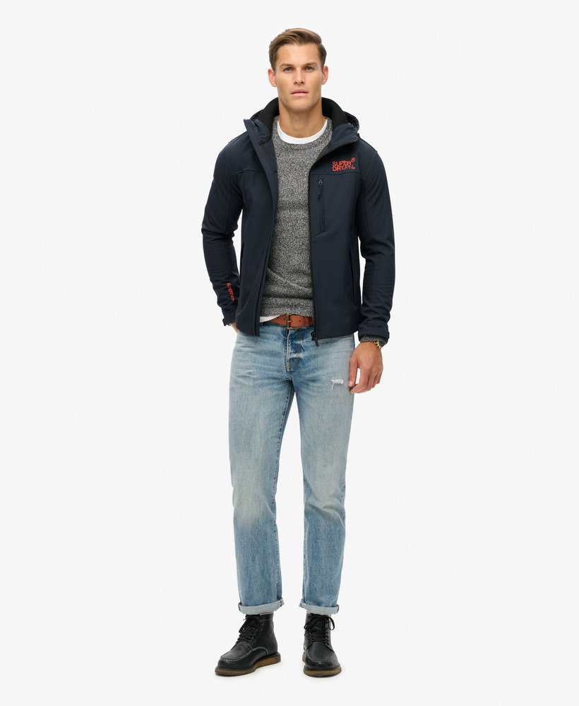 Hooded Soft Shell Trekker Navy Jacket-Full model view