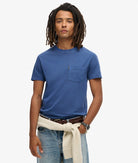 SUPERDRY Essential Washed Pocket Washed Navy Tee Washed Supermarine Navy front view