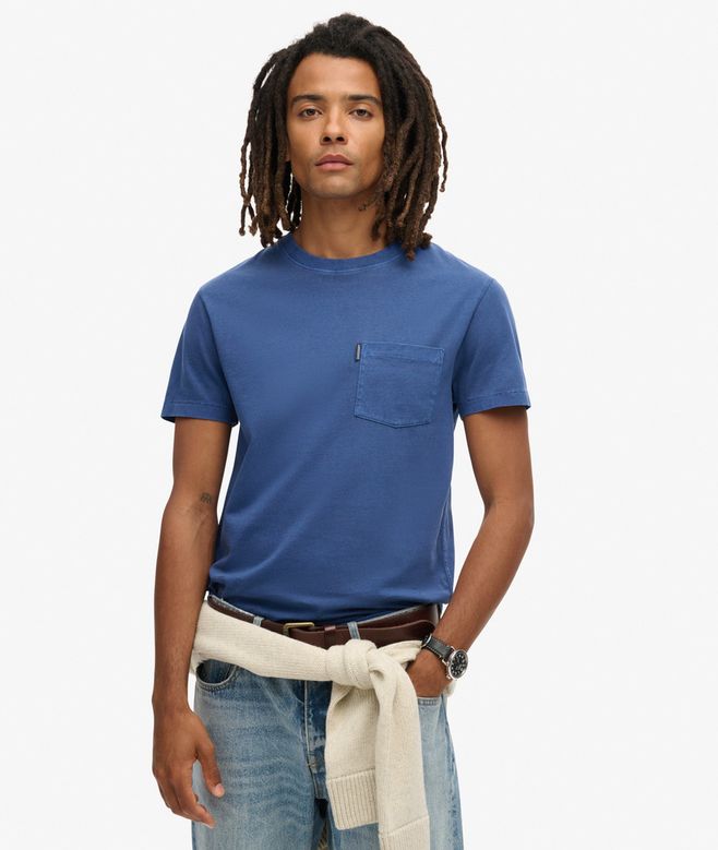 SUPERDRY Essential Washed Pocket Washed Navy Tee Washed Supermarine Navy front view
