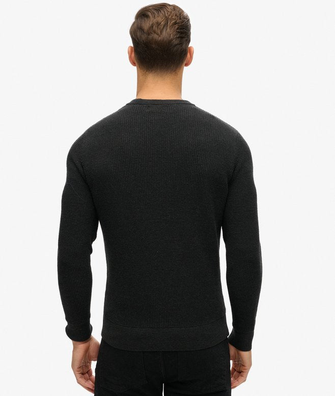 Textured Crew Knit Raven Black Heather Jumper-Back view