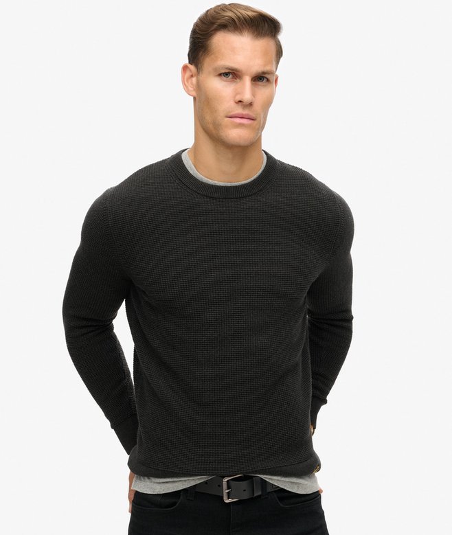 Textured Crew Knit Raven Black Heather Jumper