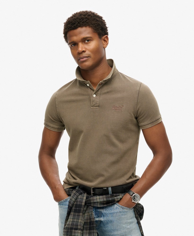 Men's Vint Destroy Polo-Destroy Morel Brown-Model Front View