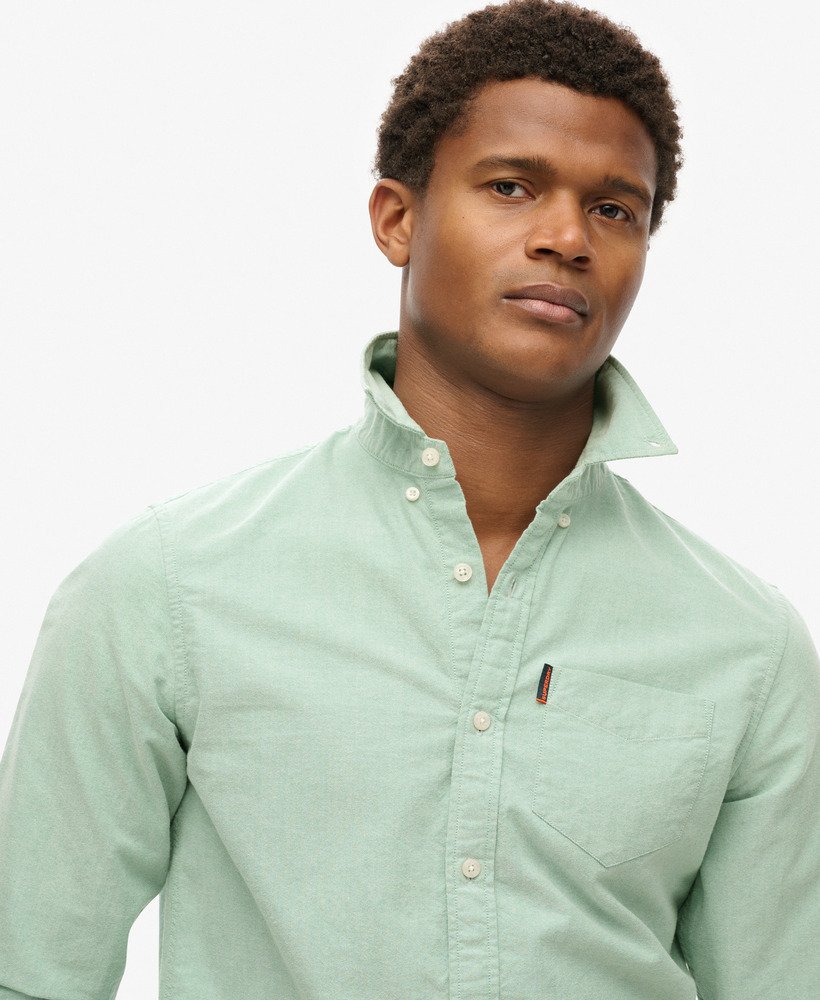 Cotton Long Sleeve Oxford Sage Green Shirt-Close up view