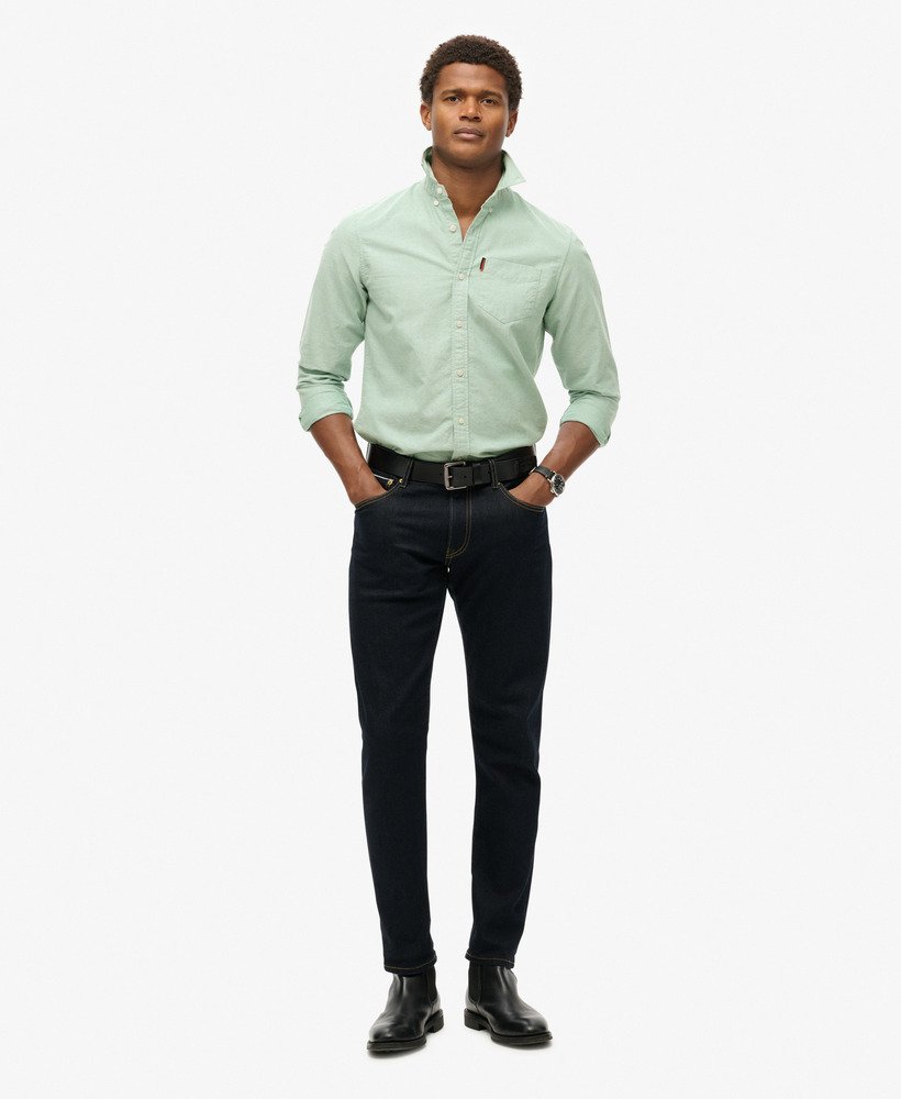 SUPERDRY Cotton Long Sleeve Oxford Sage Green Shirt Sage Green model front view