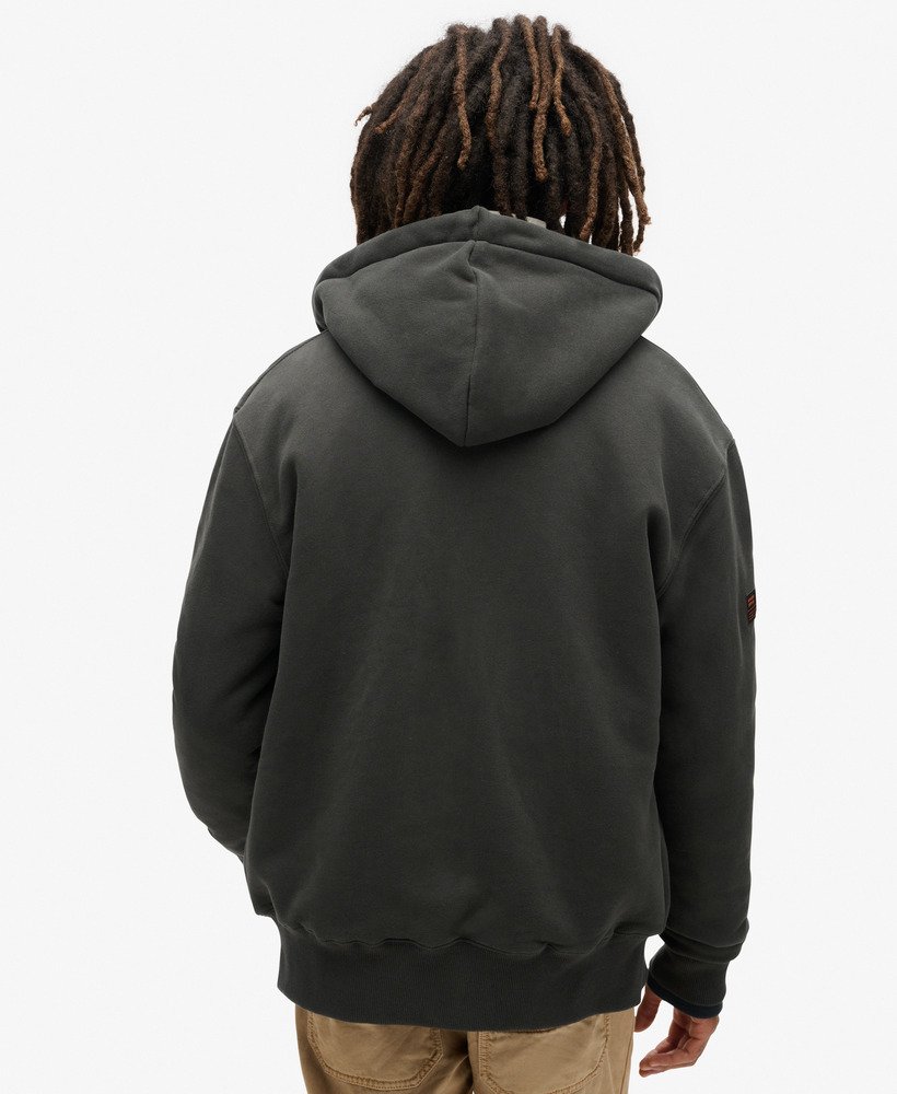 Borg Lined Zip Washed Black Hoodie-Back view