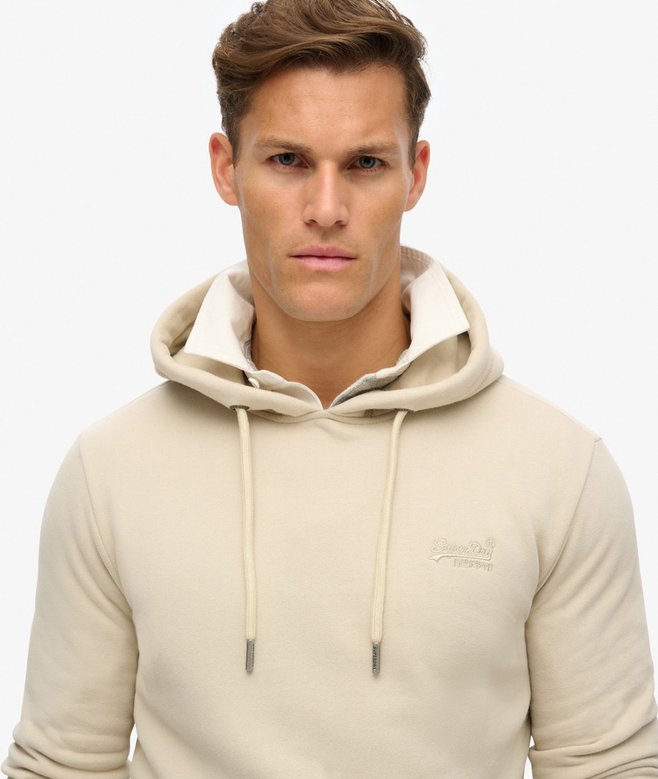 Essential Logo Hoodie-Light Stone Beige-Close up view