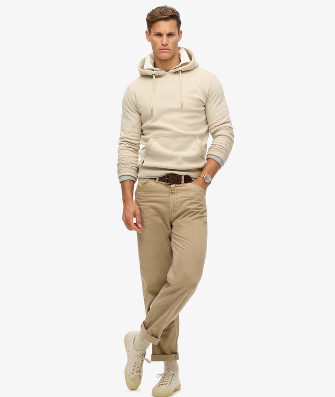 Essential Logo Hoodie-Light Stone Beige-Full model view