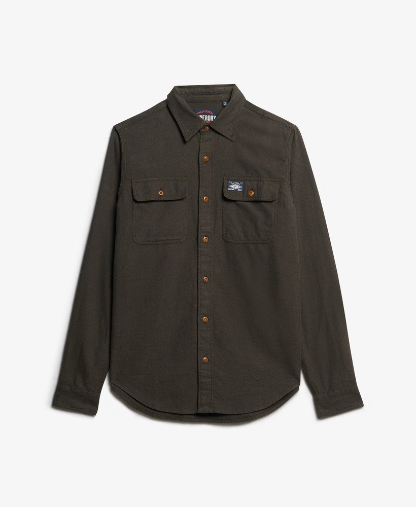 Flannel Workwear Shirt-Chive Green-Front view