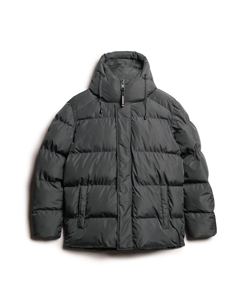 Hooded Five Baffle Sports Puffer-Ebony-Front view