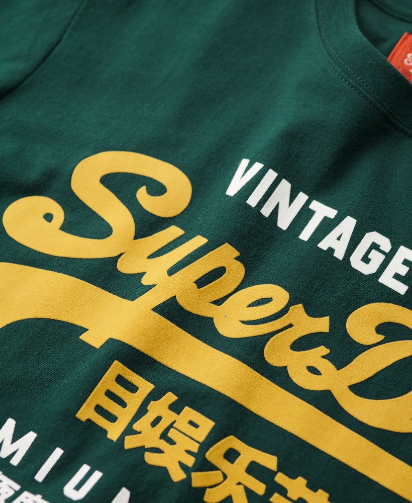 Men's Duo Vintage Logo T-Shirt-Dark Pine Green-Close Up View